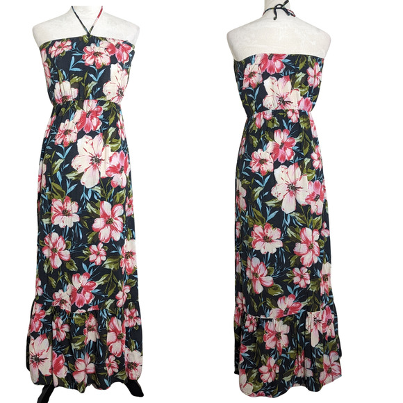 Boho Chic Romance Maxi Floral Halter Dress Women's Medium - Picture 1 of 8